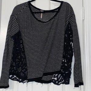 Free People Black Striped Tee